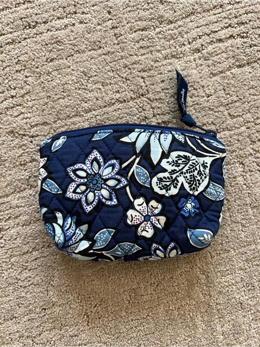 Vera Bradley Navy Floral Quilted Cosmetic Pouch with Compact Mirror Attachment